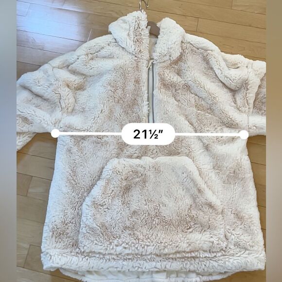 Free People Movement Off The Record Faux Fur Pullover Zip Hoodie in Beige M NWOT - Picture 13 of 16